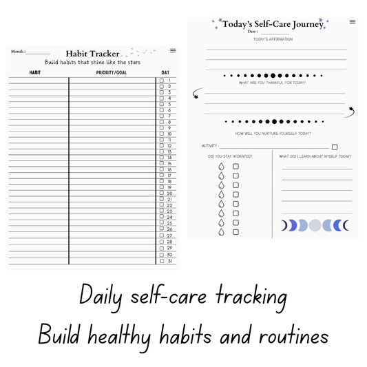Stellar Focus Self-Care Planner | Digital PDF | Wellness Journal | Daily Reset & Reflection